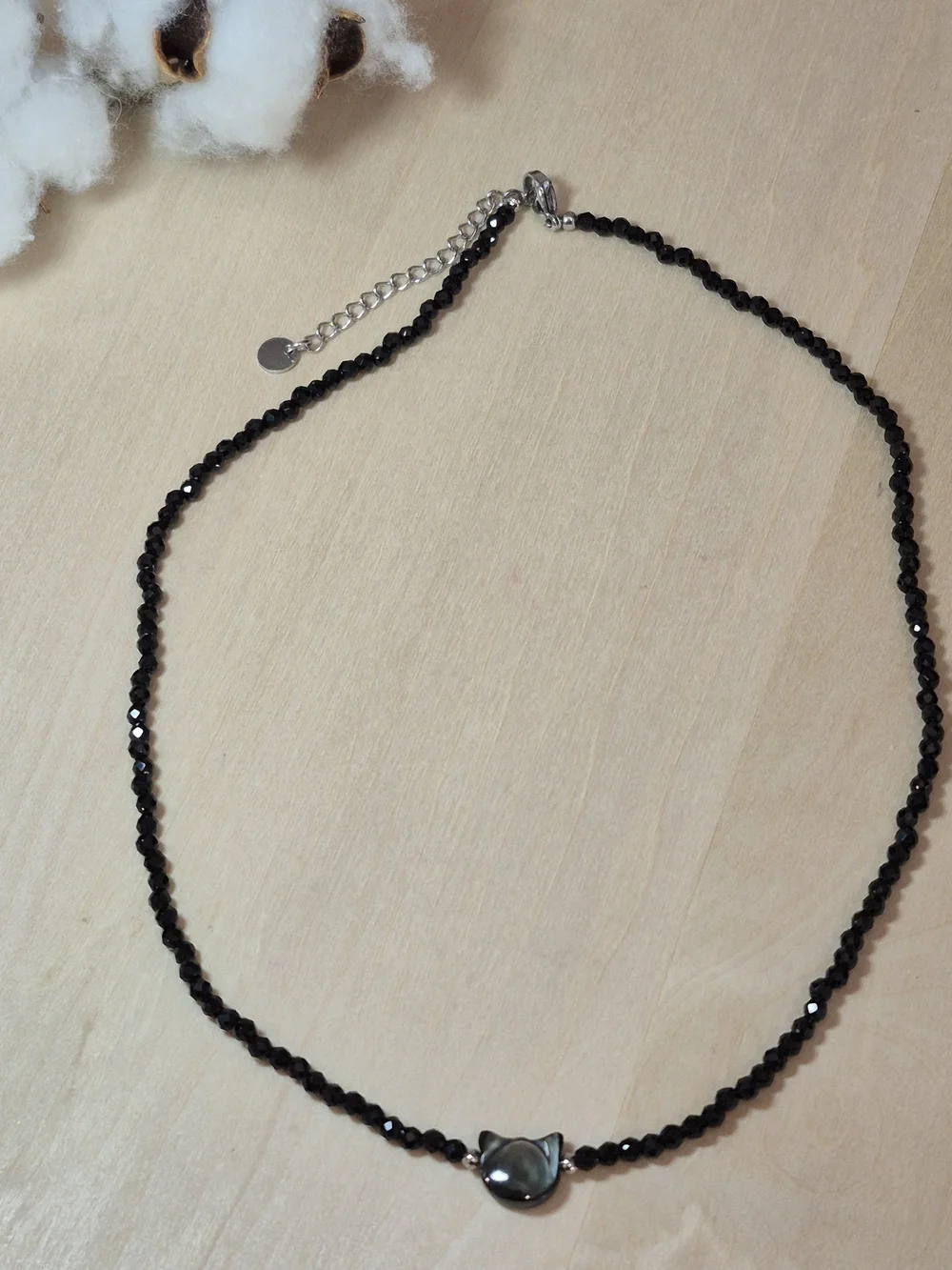 🐈‍⬛🐈‍⬛NEW🐈‍⬛🐈‍⬛ PRETTY!! Faceted Natural Stone OBSIDIANBlackCat HeadNecklace